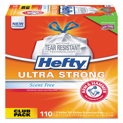Hefty Ultra Strong Tall Kitchen And Trash Bags 13 Gal 0.9 Mil 23.75"x24.88" White 40 Bags/box 6 Boxes/Case