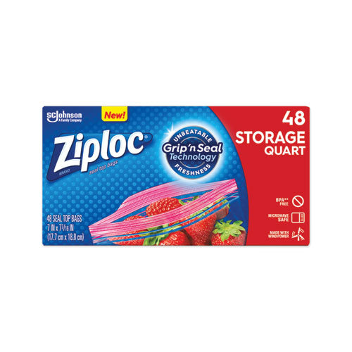 Double Zipper Storage Bags, 1 Qt, 1.75 Mil, 9.63" X 8.5", Clear, 9/carton
