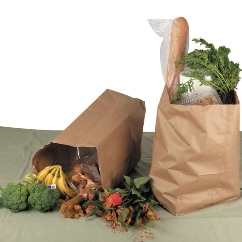 Squat Paper Grocery Bags, 57 Lb Capacity, 1/8 Bbl, 10.13" X 6.75" X 14.38", Kraft, 500 Bags