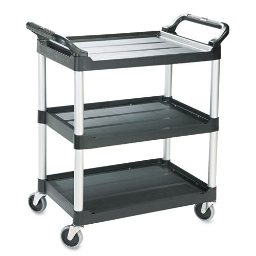 Three-shelf Service Cart, Plastic, 3 Shelves, 200 Lb Capacity, 18.63" X 33.63" X 37.75", Black