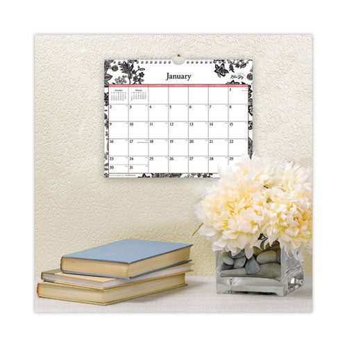Analeis Wall Calendar, Analeis Floral Artwork, 11 X 8.75, White/black/coral Sheets, 12-month (jan To Dec): 2023