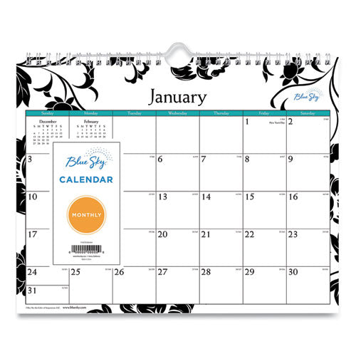 Analeis Wall Calendar, Analeis Floral Artwork, 11 X 8.75, White/black/coral Sheets, 12-month (jan To Dec): 2023