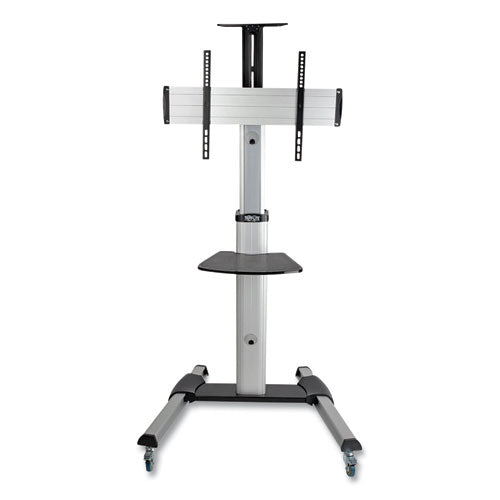 Flat Panel Floor Stand, Tilt Range: -12° To +5°, Metal, 1 Shelf, 110 Lb Capacity, 32.6" X 27.6" X 81.5", Silver/black
