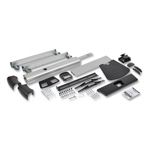 Flat Panel Floor Stand, Tilt Range: -12° To +5°, Metal, 1 Shelf, 110 Lb Capacity, 32.6" X 27.6" X 81.5", Silver/black