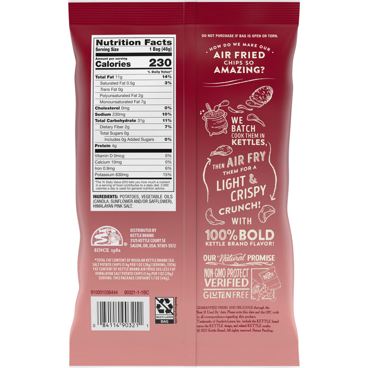 Kettle Foods Air Fried Himalayan Salt Potato Chips Snack Bag-1.7 oz.-6/Case