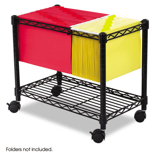 Wire Mobile File, Metal, 1 Shelf, 2 Bins, 14" X 24" X 20.5", Black