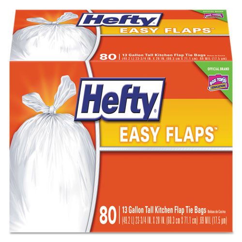 Hefty Easy Flaps Trash Bags 30 Gal 0.85 Mil 30"x33" Black 40 Bags/box 6 Boxes/Case