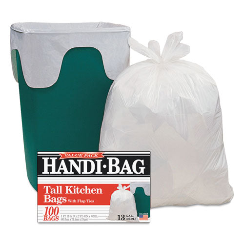 Handi-Bag Super Value Pack 13 Gal 0.6 Mil 23.75"x28" White 100/box