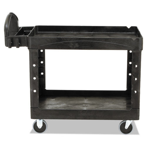 Heavy-duty Utility Cart With Lipped Shelves, Plastic, 2 Shelves, 500 Lb Capacity, 25.9" X 45.2" X 32.2", Black