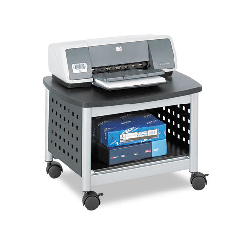 Scoot Deskside Printer Stand, File Pocket, Metal, 3 Shelves, 1 Bin, 200 Lb Capacity, 26.5 X 20.5 X 26.5, Black/silver