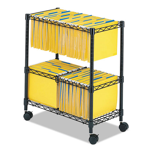 Two-tier Rolling File Cart, Metal, 3 Bins, 25.75" X 14" X 29.75", Black