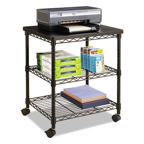 Desk Side Wire Machine Stand, Metal, 3 Shelves, 200 Lb Capacity, 24" X 20" X 27", Black