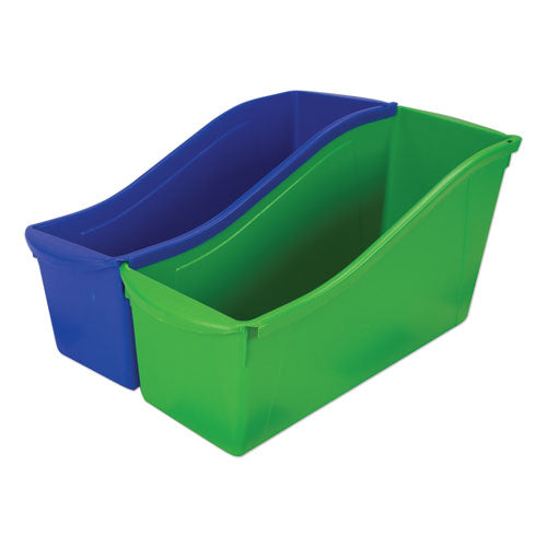 Interlocking Book Bins With Clear Label Pouches, 4.75" X 12.63" X 7", Assorted Colors, 5/pack