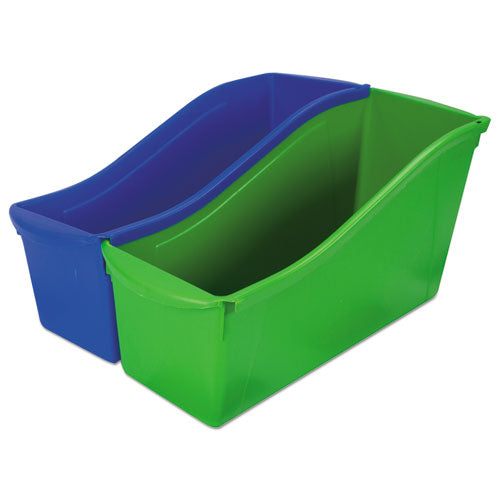 Interlocking Book Bins With Clear Label Pouches, 4.75" X 12.63" X 7", Assorted Colors, 5/pack