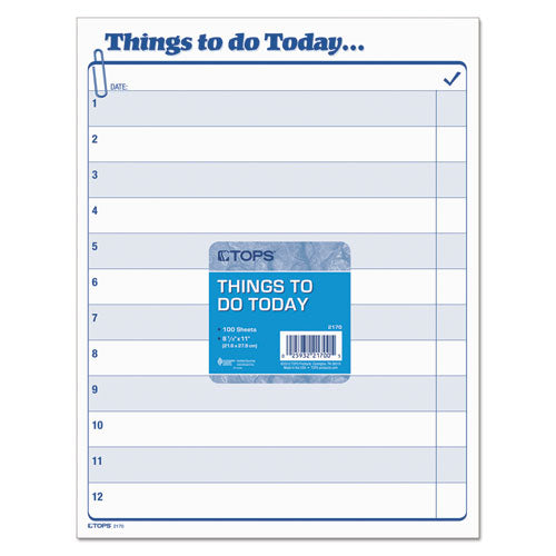 "things To Do Today" Daily Agenda Pad, One-part (no Copies), 8.5 X 11, 100 Forms Total