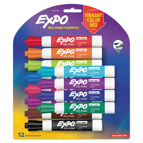 Low Odor Dry Erase Vibrant Color Markers, Broad Chisel Tip, Assorted Colors, 16/set