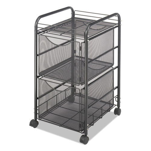 Onyx Mesh Mobile Double File, Metal, 1 Shelf, 2 Drawers, 15.75" X 17" X 27", Black