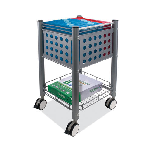 Sidekick File Cart, Metal, 1 Shelf, 1 Bin, 13.75" X 15.5" X 26.25", Matte Gray