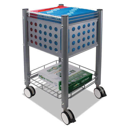 Sidekick File Cart, Metal, 1 Shelf, 1 Bin, 13.75" X 15.5" X 26.25", Matte Gray