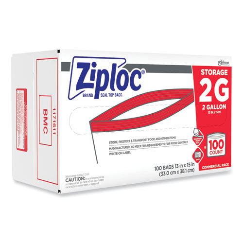 Double Zipper Storage Bags, 2 Gal, 1.75 Mil, 15" X 13", Clear, 100/carton