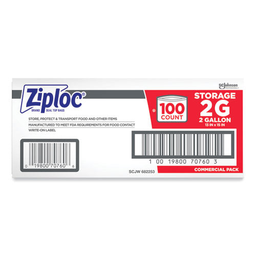 Double Zipper Storage Bags, 2 Gal, 1.75 Mil, 15" X 13", Clear, 100/carton