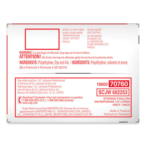 Double Zipper Storage Bags, 2 Gal, 1.75 Mil, 15" X 13", Clear, 100/carton