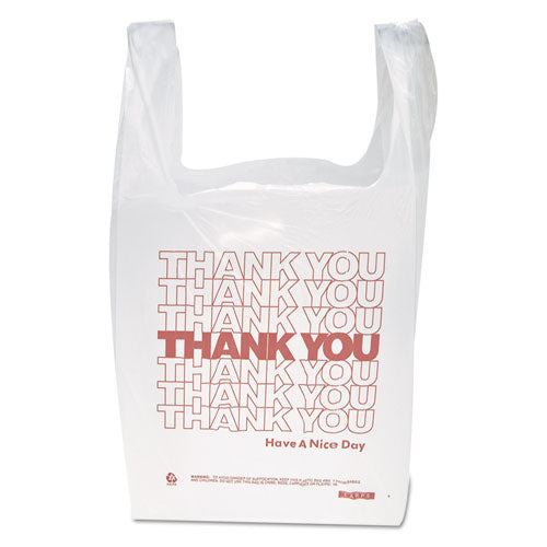 "thank You" Handled T-shirt Bag, 0.167 Bbl, 12.5 Microns, 11.5" X 21", White, 900/carton