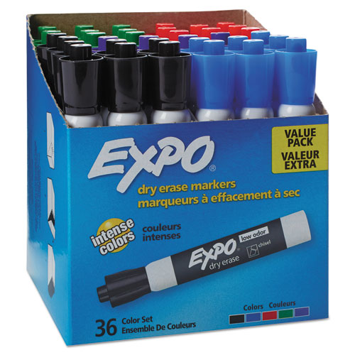 Low-odor Dry-erase Marker, Broad Chisel Tip, Assorted Colors, 12/set