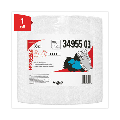 General Clean X60 Cloths, Jumbo Roll, 12.2 X 12.4, White, 1,100/roll