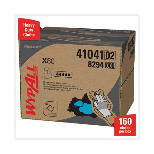 Power Clean X80 Heavy Duty Cloths, 11.1 X 16.8, Blue, 160 Wipers/carton