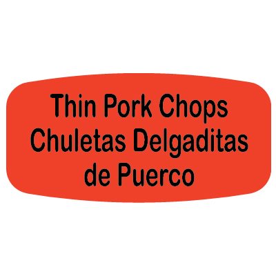 Label - Thin Pork Chops/Chuletas Delgaditas De Puerco Black On Red Short Oval 1000/Roll