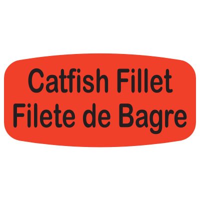 Label - Catfish FilletFilete De.... Black On Red Short Oval 1000/Roll