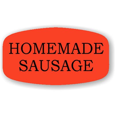 Label - Homemade Sausage Black On Red Short Oval 1000/Roll