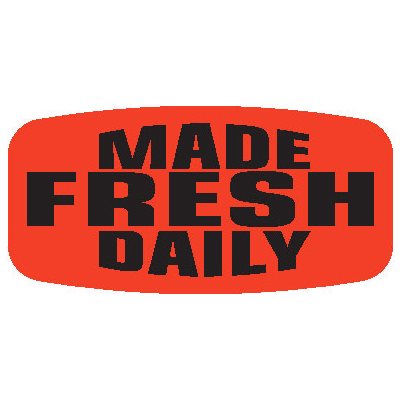 Label - Made Fresh Daily Black On Red Short Oval 1000/Roll