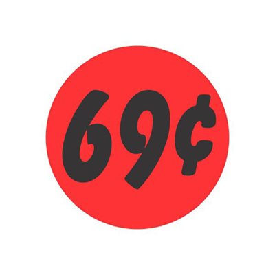 Label - 69¢ Black On Red 1.25 In. Circle 1M/Roll