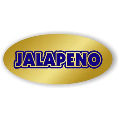 Label - Jalapeno Blue On Gold 0.875x1.9 In. Oval 500/Roll