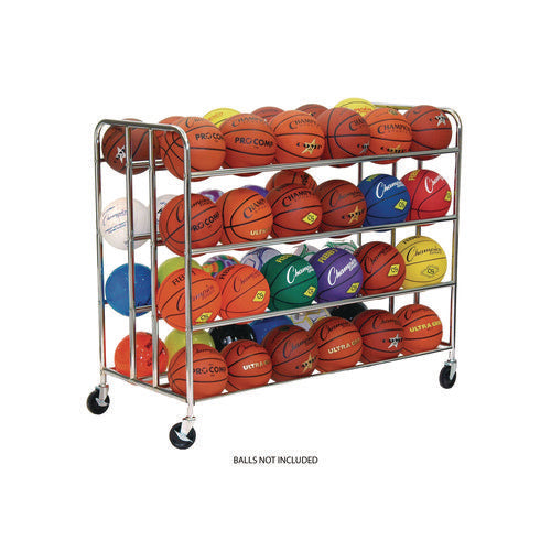 Champion Sports 48 Ball Double Wide Ball Cart Metal 176 Lb Capacity 24x55.5x46.5 Chrome