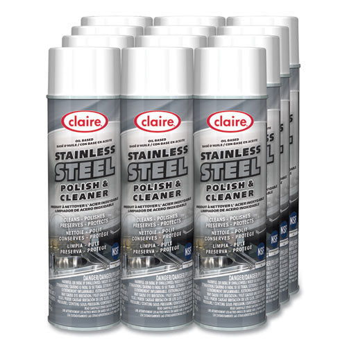 Claire Stainless Steel Polish And Cleaner Lemon Scent 15 Oz Aerosol Spray Dozen