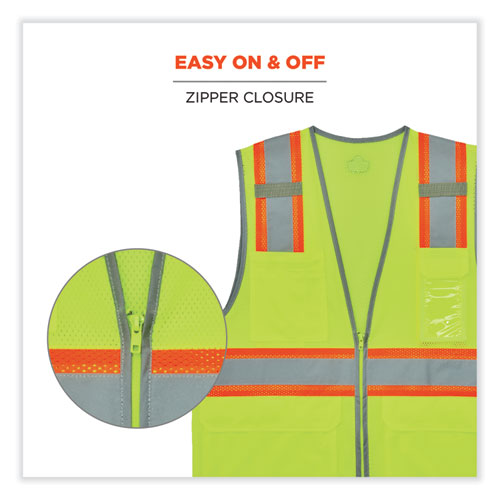 Ergodyne Glowear 8246z Class 2 Two-tone Mesh Reflective Binding Zipper Vest Polyester Large/xl Lime