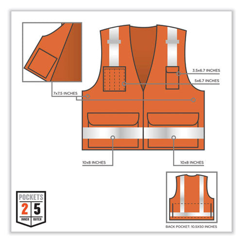 Ergodyne Glowear 8250z Class 2 Surveyors Zipper Vest Polyester Small/medium Orange