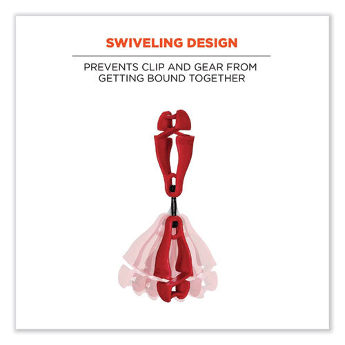 Ergodyne Squids 3420 Dual Clip Swivel Glove Clip Holder 1x0.6x5.5 Acetal Copolymer Red