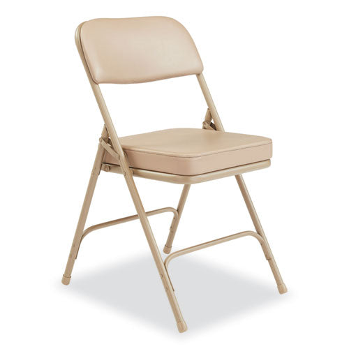 NPS 3200 Series 2" Vinyl Upholstered Double Hinge Folding Chair Supports 300lb 18.5" Seat Ht Beige 2/ctships In 1-3 Bus Days