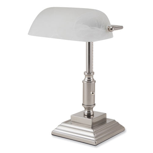 V-Light Led Bankers Lamp With Frosted Shade 14.75" High Brushed Nickel