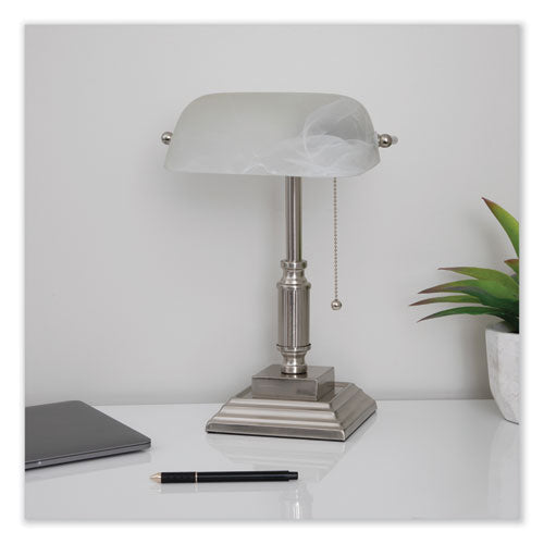 V-Light Led Bankers Lamp With Frosted Shade 14.75" High Brushed Nickel