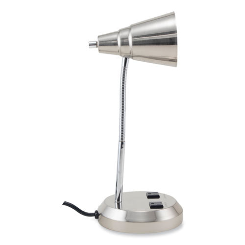 V-Light Led Gooseneck Desk Lamp With Charging Outlets Gooseneck15" High Brushed Steel