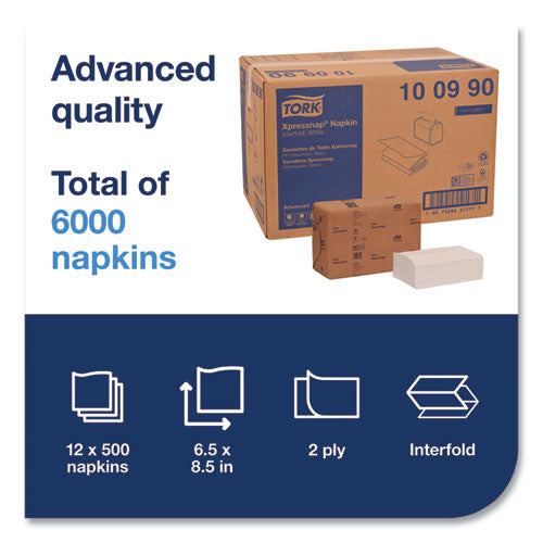 Tork Xpressnap Interfold Dispenser Napkins 2-ply 6.5x8.5 White 500/pack 12 Packs/Case