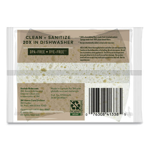 Scotch-Brite Greener Clean Non-scratch Scrub Sponge 2.6x3.3 0.7" Thick White 3/pack