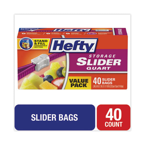 Hefty Slider Bags 1 Qt 1.5 Mil 8"x7" Clear 40/box