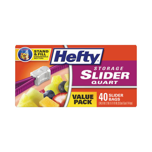 Hefty Slider Bags 1 Qt 1.5 Mil 8"x7" Clear 40 Bags/box 9 Boxes/Case
