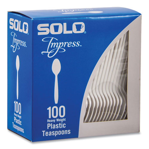 SOLO Impress Heavyweight Full-length Polystyrene Cutlery Teaspoon White 100/box 10 Boxes/Case